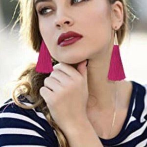 Hot Pink Gold Cone Swingy Tassel Drop Earrings